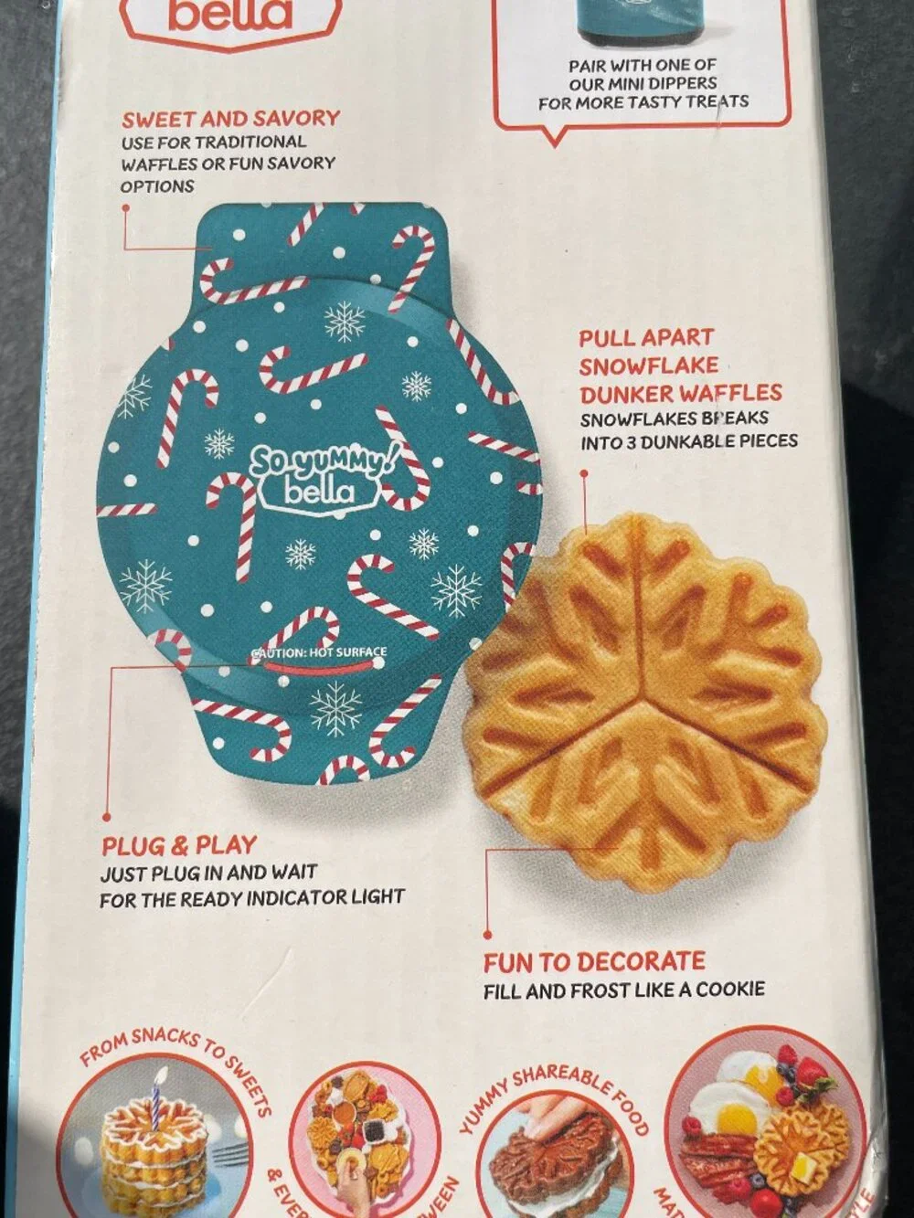 So Yummy by bella Mini Dunker Waffle Maker, Snowflake-NWT
